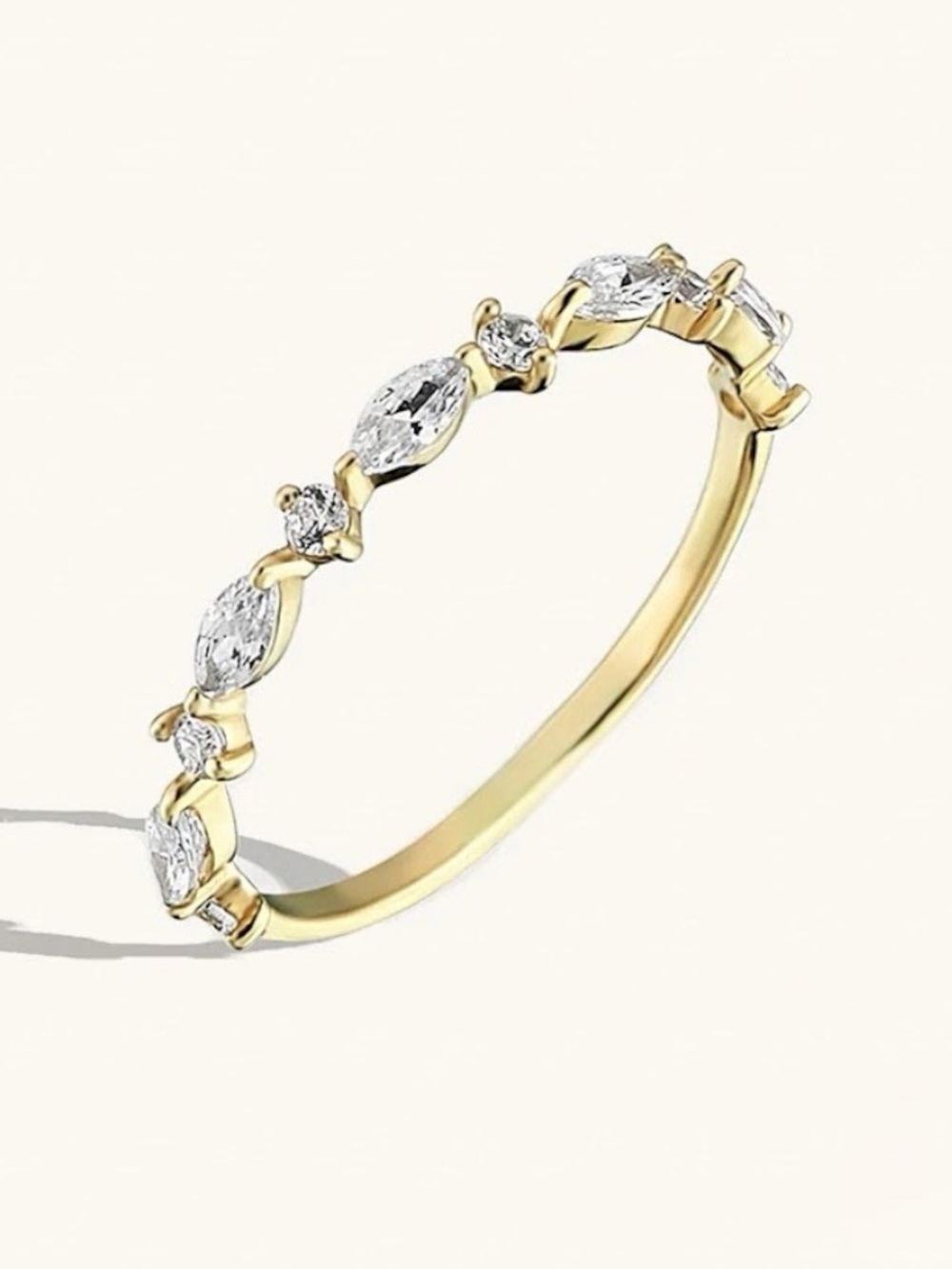 Delicate Gold Plated Marquise and Round CZ Band - Women Jewelry